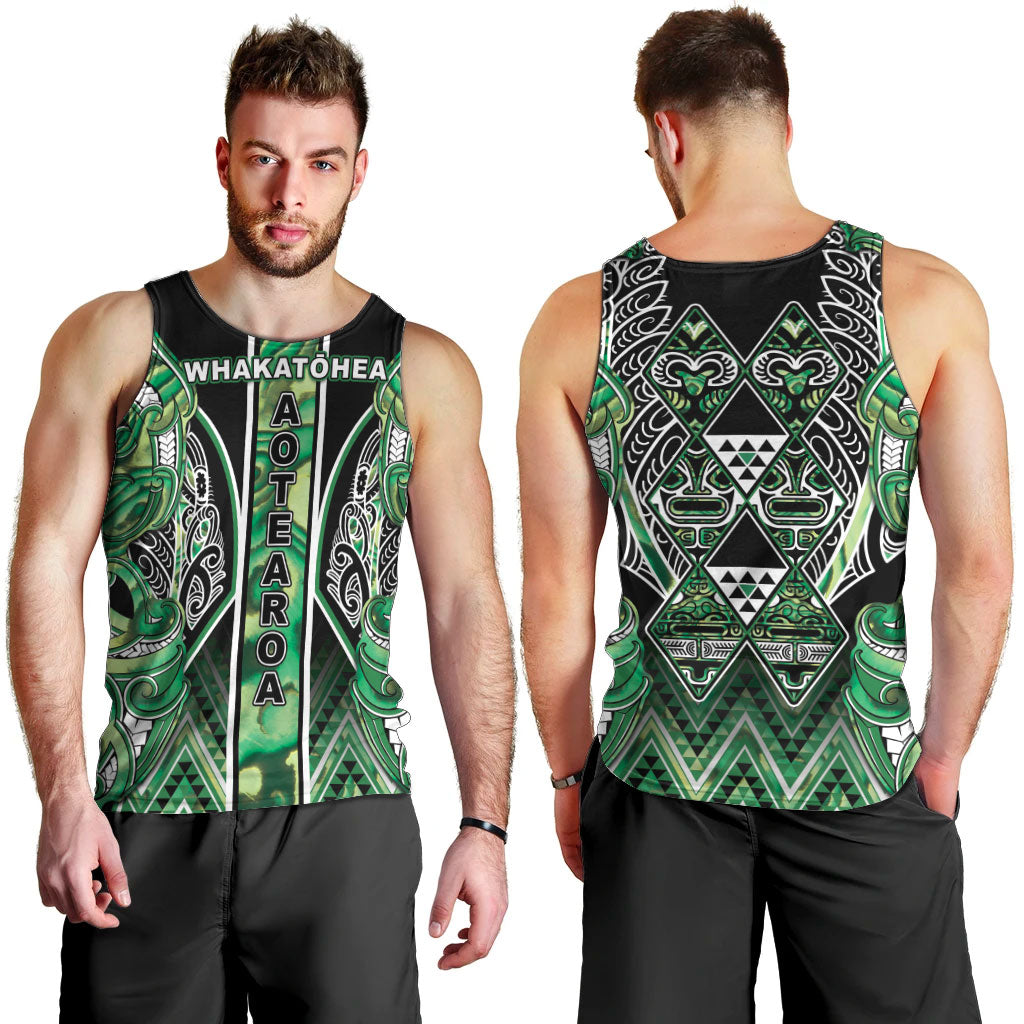 Aotearoa Whakatohea Men Tank Top Maori Tribal Green Abalone Paua Shell Pattern DT05 - Polynesian Pride