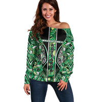 Aotearoa Whakatohea Off Shoulder Sweater Maori Tribal Green Abalone Paua Shell Pattern DT05 Women Green - Polynesian Pride