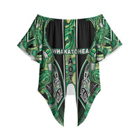 Aotearoa Whakatohea Off Shoulder Wrap Waist Top Maori Tribal Green Abalone Paua Shell Pattern DT05 - Polynesian Pride
