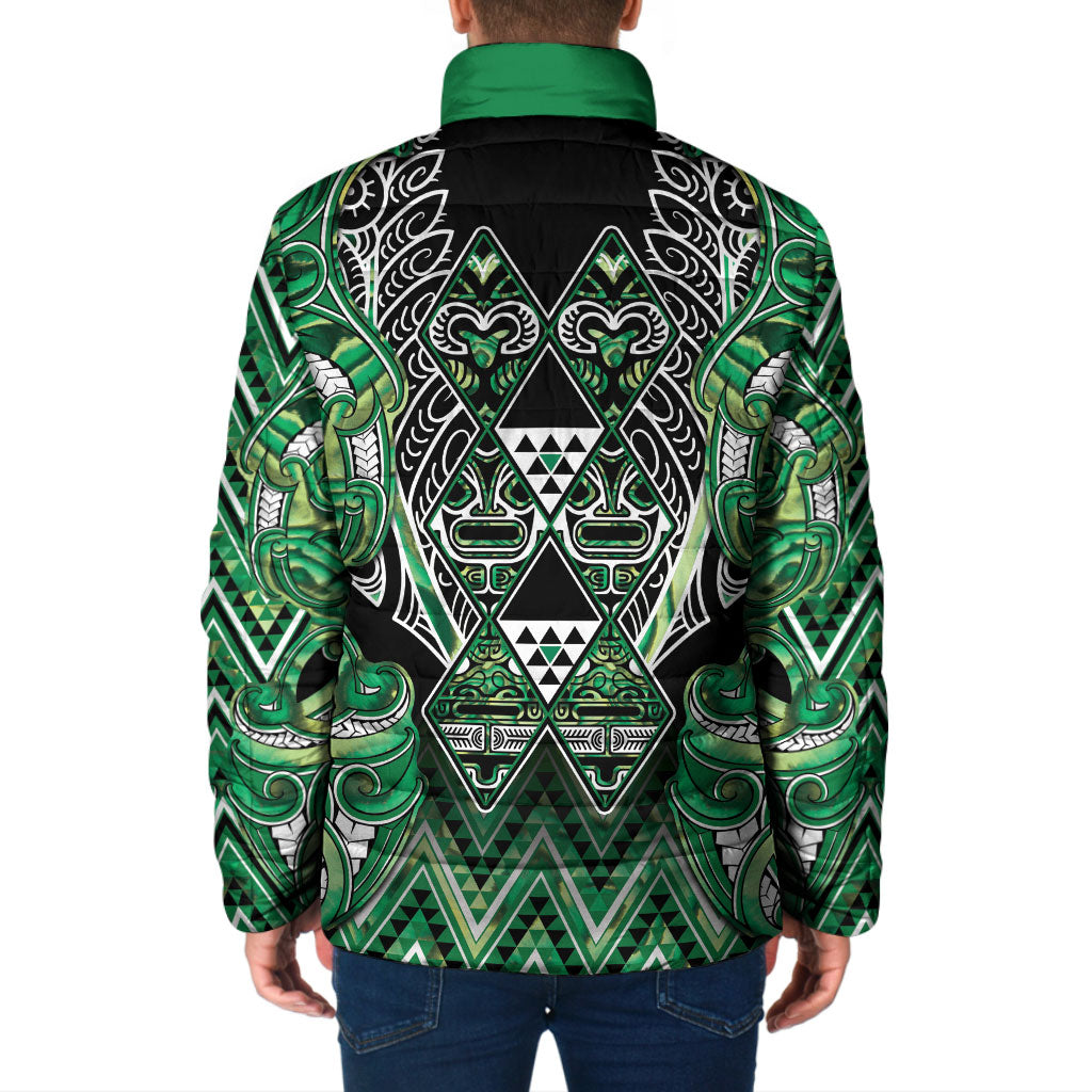 Aotearoa Whakatohea Padded Jacket Maori Tribal Green Abalone Paua Shell Pattern DT05 - Polynesian Pride
