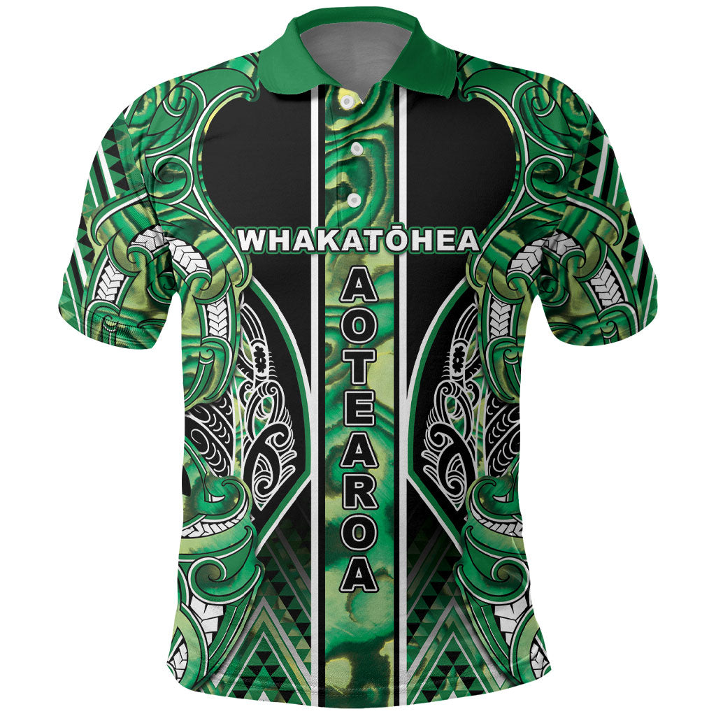 Aotearoa Whakatohea Polo Shirt Maori Tribal Green Abalone Paua Shell Pattern DT05 Green - Polynesian Pride