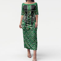 Aotearoa Whakatohea Puletasi Maori Tribal Green Abalone Paua Shell Pattern DT05 Long Dress Green - Polynesian Pride