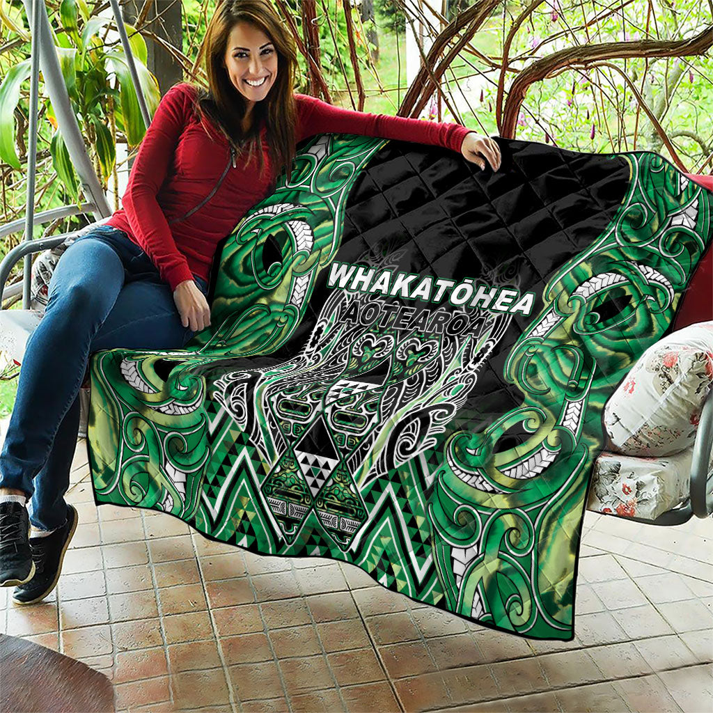Aotearoa Whakatohea Quilt Maori Tribal Green Abalone Paua Shell Pattern DT05 - Polynesian Pride
