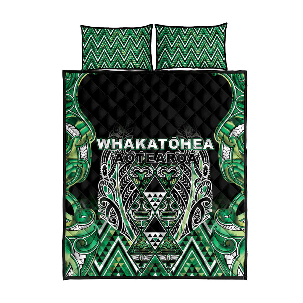 Aotearoa Whakatohea Quilt Bed Set Maori Tribal Green Abalone Paua Shell Pattern DT05 - Polynesian Pride
