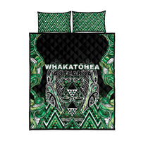 Aotearoa Whakatohea Quilt Bed Set Maori Tribal Green Abalone Paua Shell Pattern DT05 - Polynesian Pride