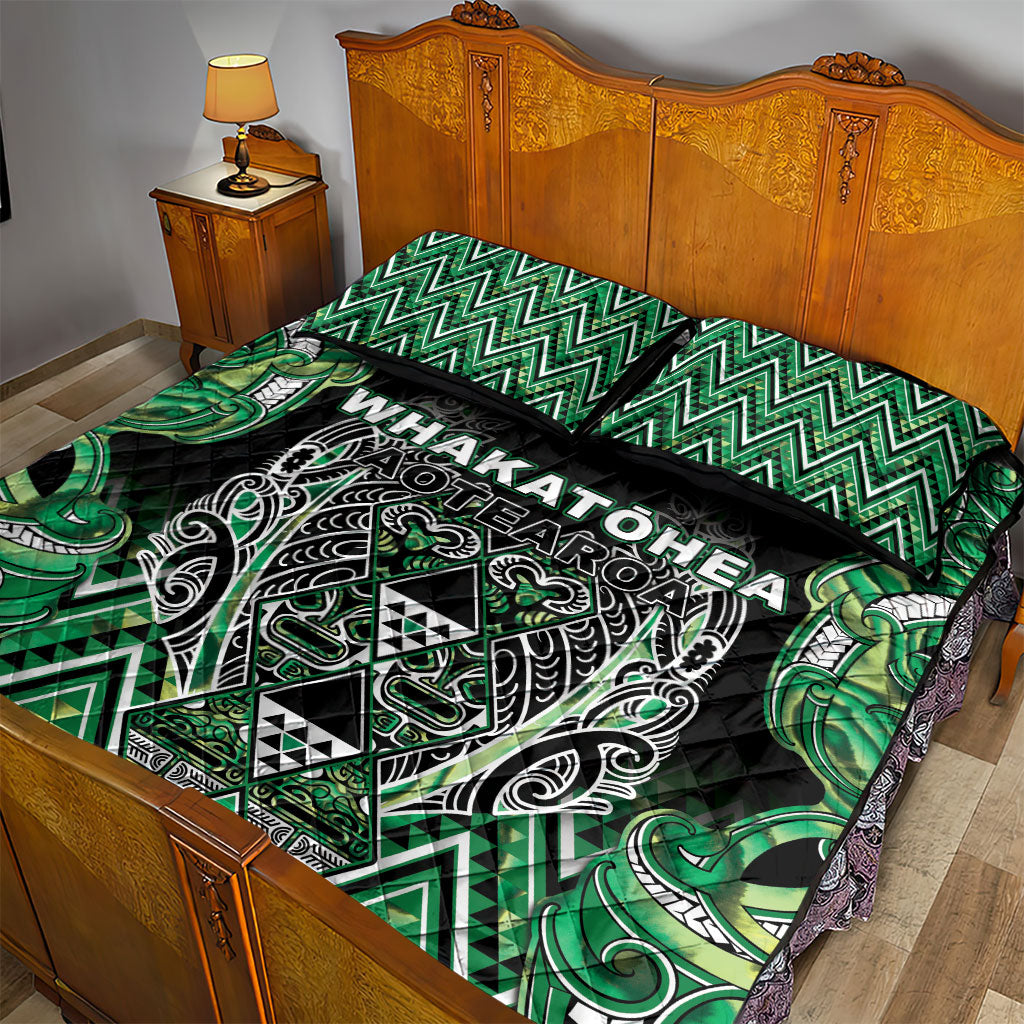 Aotearoa Whakatohea Quilt Bed Set Maori Tribal Green Abalone Paua Shell Pattern DT05 - Polynesian Pride