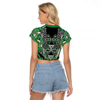 Aotearoa Whakatohea Raglan Cropped T Shirt Maori Tribal Green Abalone Paua Shell Pattern DT05 - Polynesian Pride