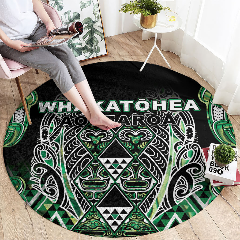 Aotearoa Whakatohea Round Carpet Maori Tribal Green Abalone Paua Shell Pattern DT05 - Polynesian Pride