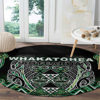 Aotearoa Whakatohea Round Carpet Maori Tribal Green Abalone Paua Shell Pattern DT05 - Polynesian Pride