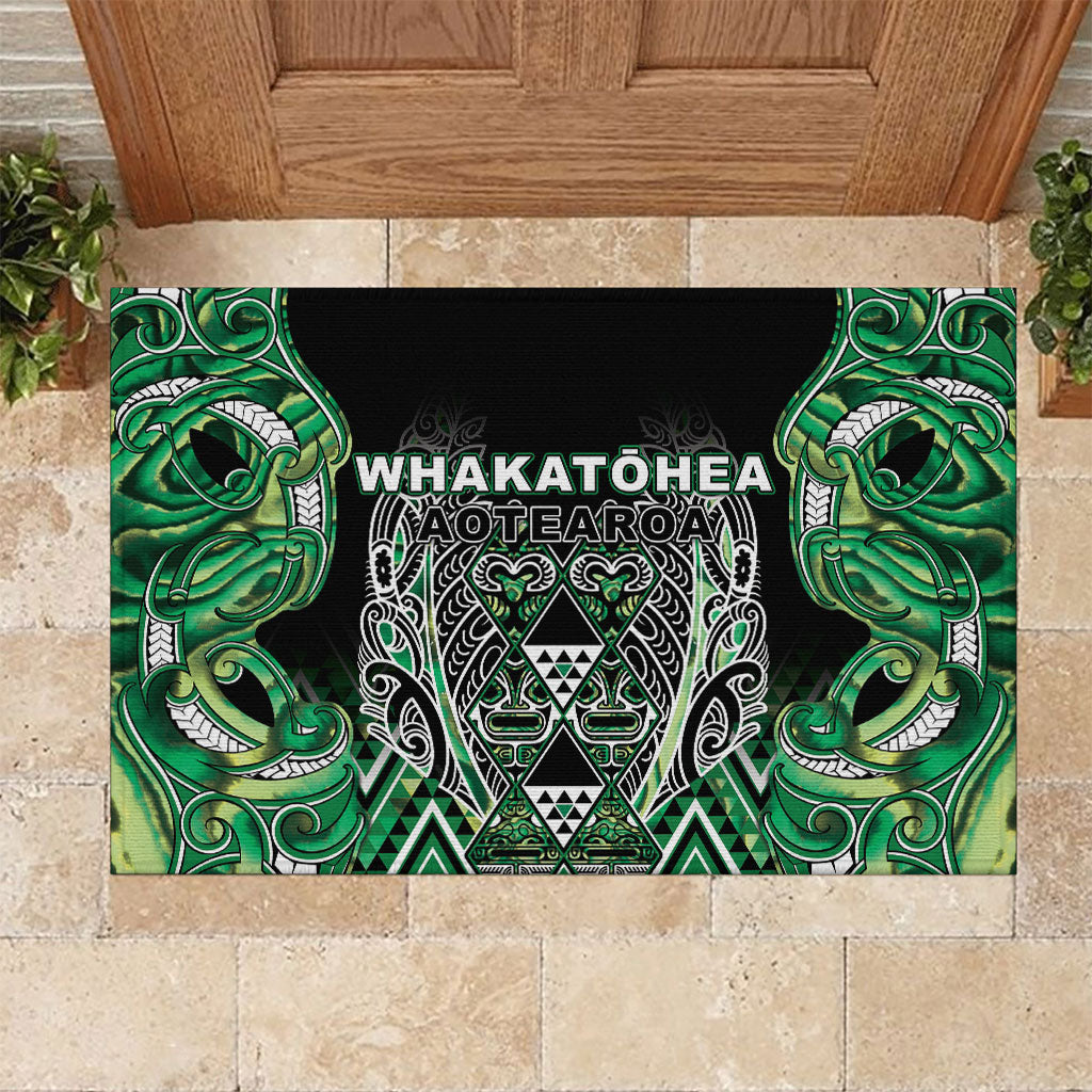 Aotearoa Whakatohea Rubber Doormat Maori Tribal Green Abalone Paua Shell Pattern DT05 Green - Polynesian Pride