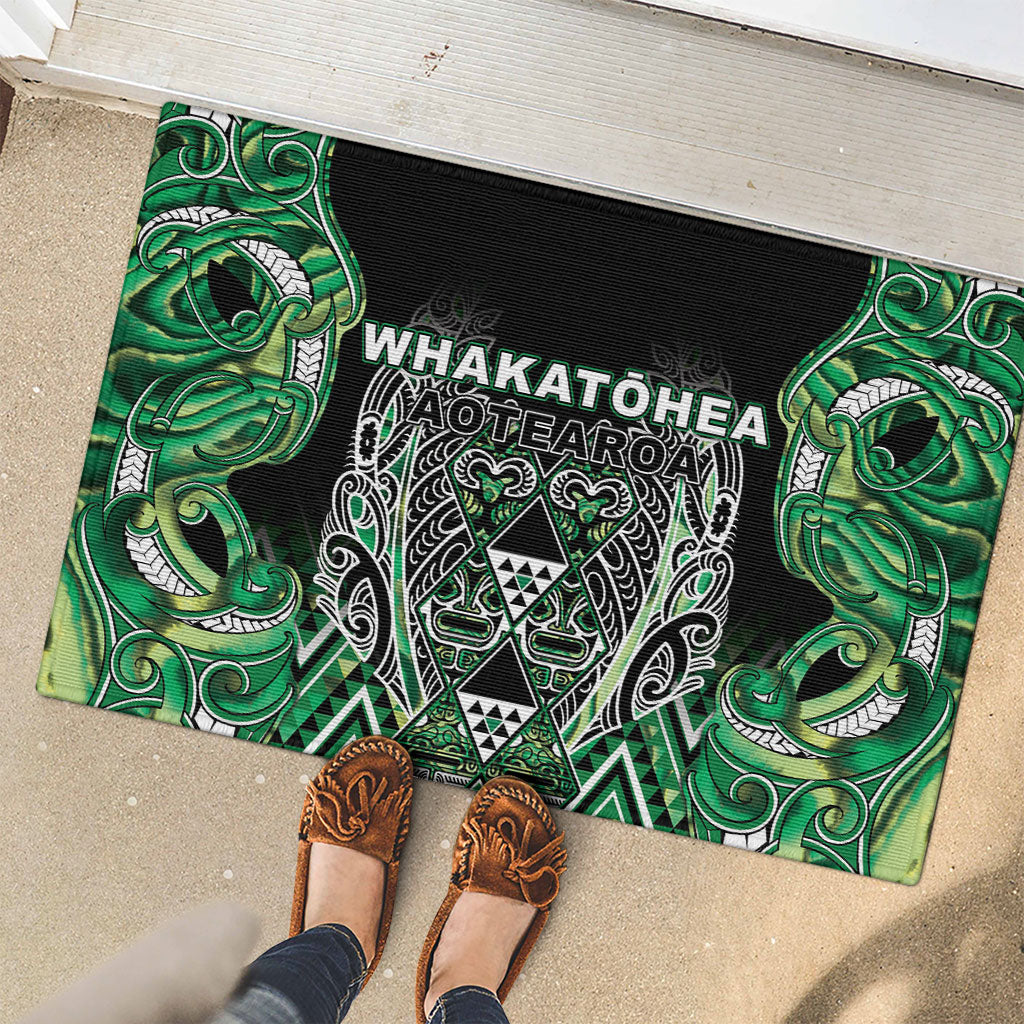 Aotearoa Whakatohea Rubber Doormat Maori Tribal Green Abalone Paua Shell Pattern DT05 - Polynesian Pride
