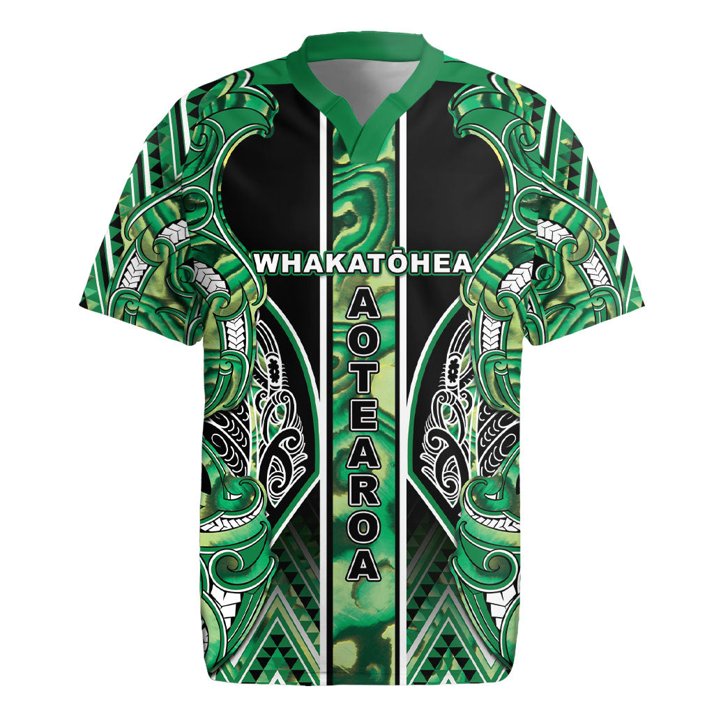Aotearoa Whakatohea Rugby Jersey Maori Tribal Green Abalone Paua Shell Pattern DT05 Green - Polynesian Pride