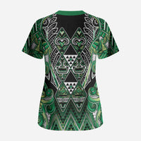 Aotearoa Whakatohea Scrub Top Maori Tribal Green Abalone Paua Shell Pattern DT05 - Polynesian Pride