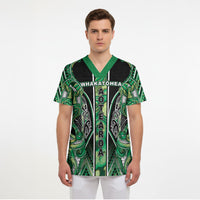 Aotearoa Whakatohea Scrub Top Maori Tribal Green Abalone Paua Shell Pattern DT05 - Polynesian Pride