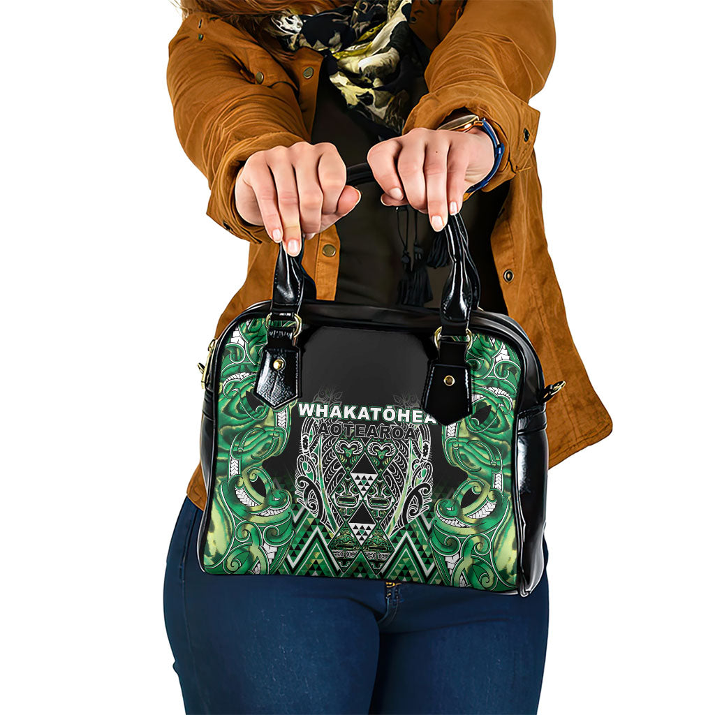 Aotearoa Whakatohea Shoulder Handbag Maori Tribal Green Abalone Paua Shell Pattern DT05 One Size Green - Polynesian Pride