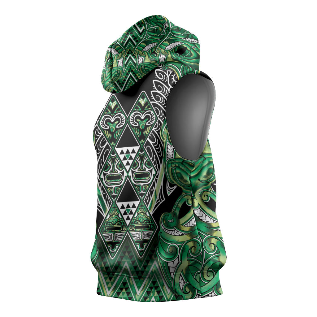 Aotearoa Whakatohea Sleeveless Hoodie Maori Tribal Green Abalone Paua Shell Pattern DT05 - Polynesian Pride