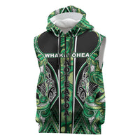 Aotearoa Whakatohea Sleeveless Zip Hoodie Maori Tribal Green Abalone Paua Shell Pattern DT05 Green - Polynesian Pride