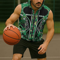 Aotearoa Whakatohea Sleeveless Zip Hoodie Maori Tribal Green Abalone Paua Shell Pattern DT05 - Polynesian Pride
