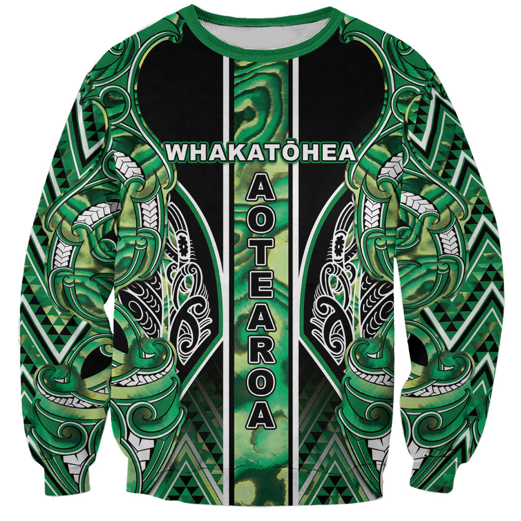 Aotearoa Whakatohea Sweatshirt Maori Tribal Green Abalone Paua Shell Pattern DT05 Unisex Green - Polynesian Pride