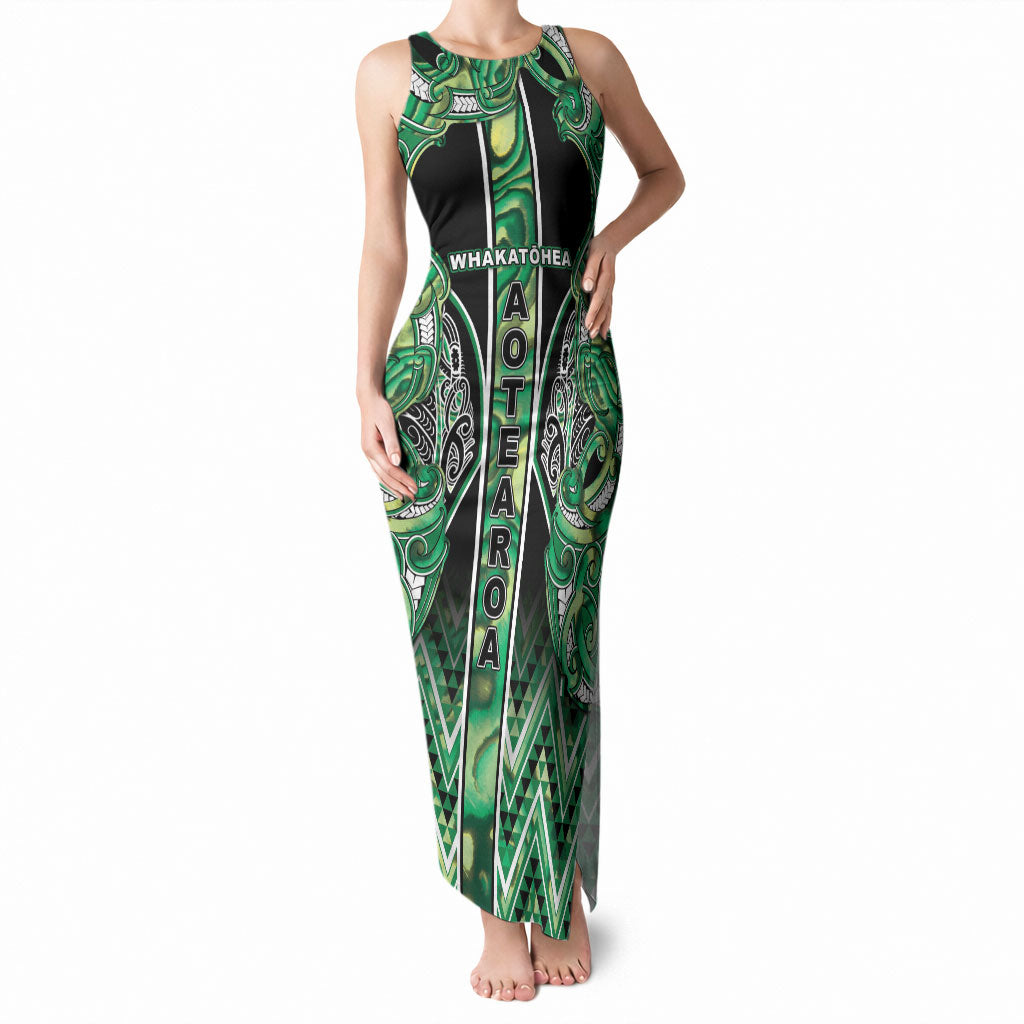 Aotearoa Whakatohea Tank Maxi Dress Maori Tribal Green Abalone Paua Shell Pattern DT05 Women Green - Polynesian Pride