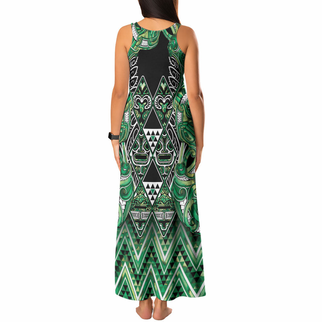 Aotearoa Whakatohea Tank Maxi Dress Maori Tribal Green Abalone Paua Shell Pattern DT05 - Polynesian Pride