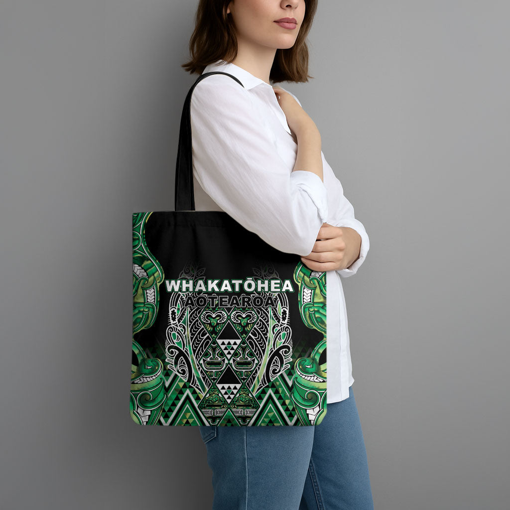 Aotearoa Whakatohea Tote Bag Maori Tribal Green Abalone Paua Shell Pattern DT05 - Polynesian Pride