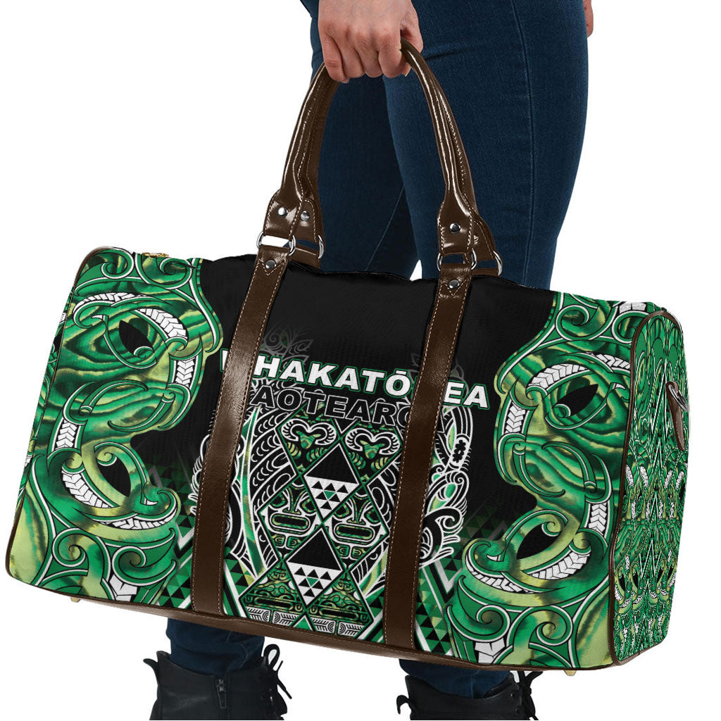 Aotearoa Whakatohea Travel Bag Maori Tribal Green Abalone Paua Shell Pattern DT05 - Polynesian Pride