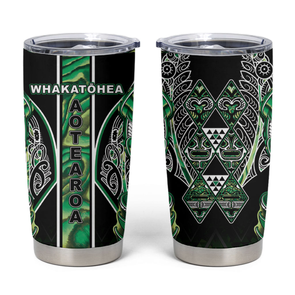Aotearoa Whakatohea Tumbler Cup Maori Tribal Green Abalone Paua Shell Pattern DT05 Green - Polynesian Pride