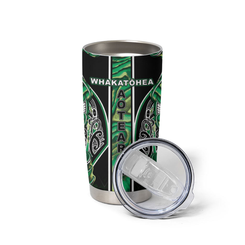 Aotearoa Whakatohea Tumbler Cup Maori Tribal Green Abalone Paua Shell Pattern DT05 - Polynesian Pride