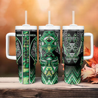 Aotearoa Whakatohea Tumbler With Handle Maori Tribal Green Abalone Paua Shell Pattern DT05 - Polynesian Pride