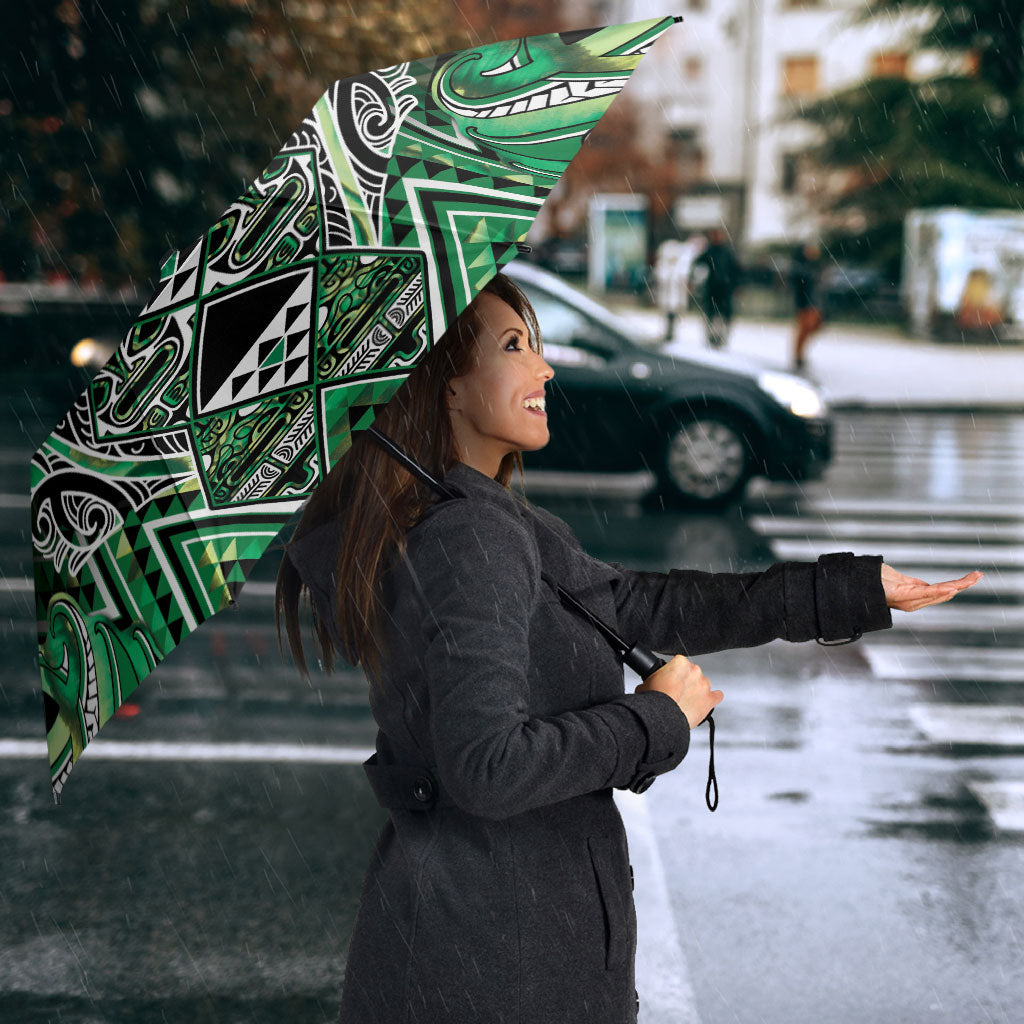 Aotearoa Whakatohea Umbrella Maori Tribal Green Abalone Paua Shell Pattern DT05 - Polynesian Pride