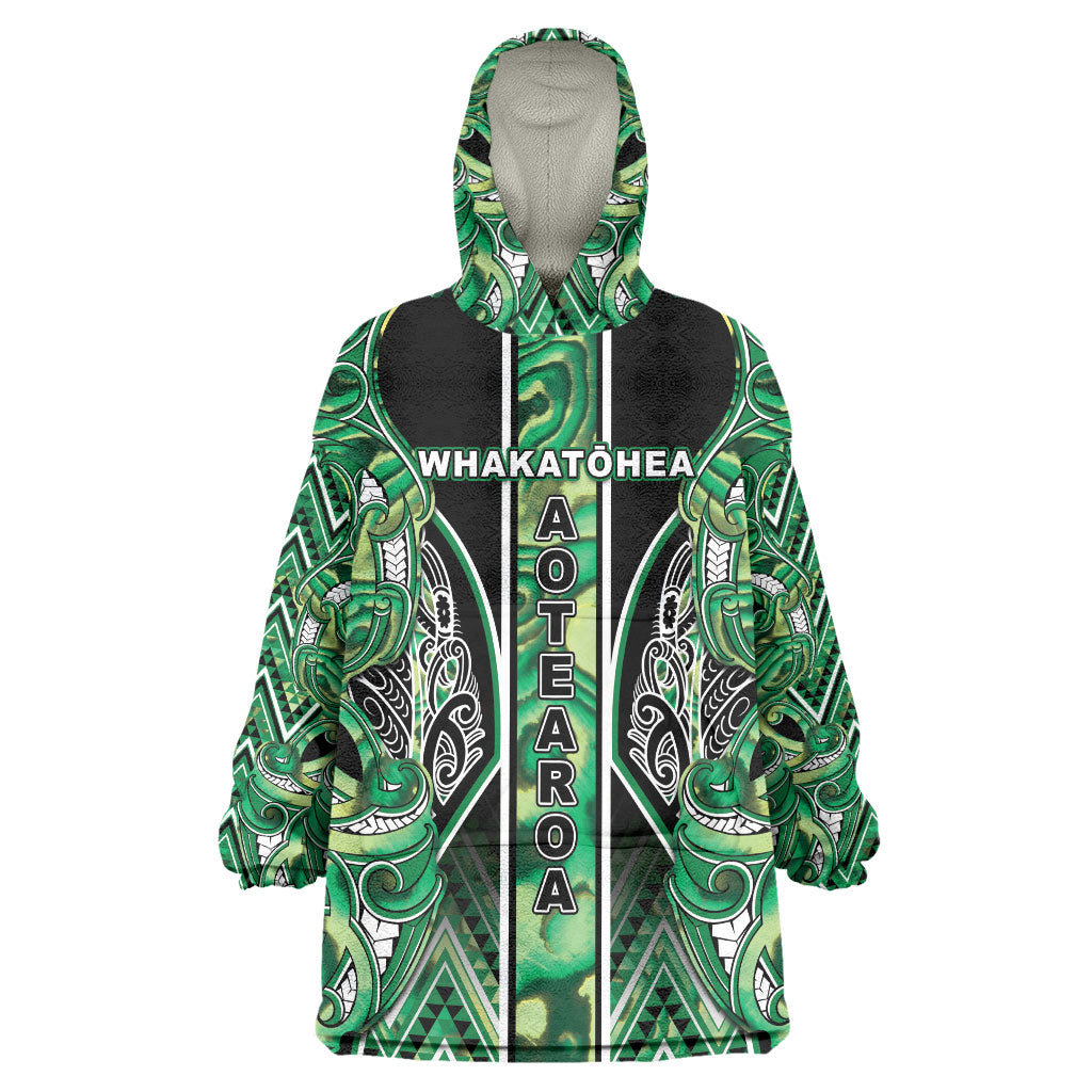 Aotearoa Whakatohea Wearable Blanket Hoodie Maori Tribal Green Abalone Paua Shell Pattern DT05 One Size Green - Polynesian Pride
