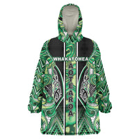 Aotearoa Whakatohea Wearable Blanket Hoodie Maori Tribal Green Abalone Paua Shell Pattern DT05 One Size Green - Polynesian Pride