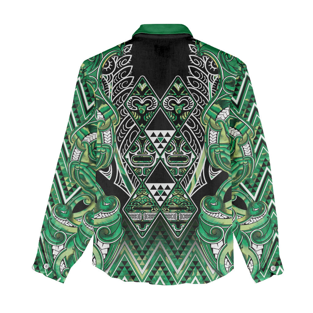 Aotearoa Whakatohea Women Casual Shirt Maori Tribal Green Abalone Paua Shell Pattern DT05 - Polynesian Pride