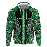 Aotearoa Whakatohea Zip Hoodie Maori Tribal Green Abalone Paua Shell Pattern DT05 Zip Hoodie Green - Polynesian Pride