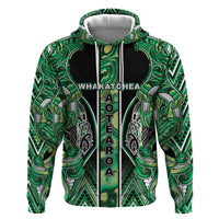 Aotearoa Whakatohea Zip Hoodie Maori Tribal Green Abalone Paua Shell Pattern DT05 Pullover Hoodie Green - Polynesian Pride