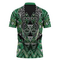 Aotearoa Whakatohea Zipper Polo Shirt Maori Tribal Green Abalone Paua Shell Pattern DT05 - Polynesian Pride