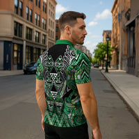 Aotearoa Whakatohea Zipper Polo Shirt Maori Tribal Green Abalone Paua Shell Pattern DT05 - Polynesian Pride