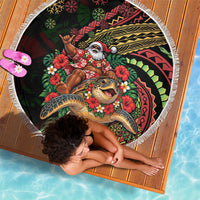 Hawaii Christmas Beach Blanket Aloha Santa Riding Honu DT05 - Polynesian Pride