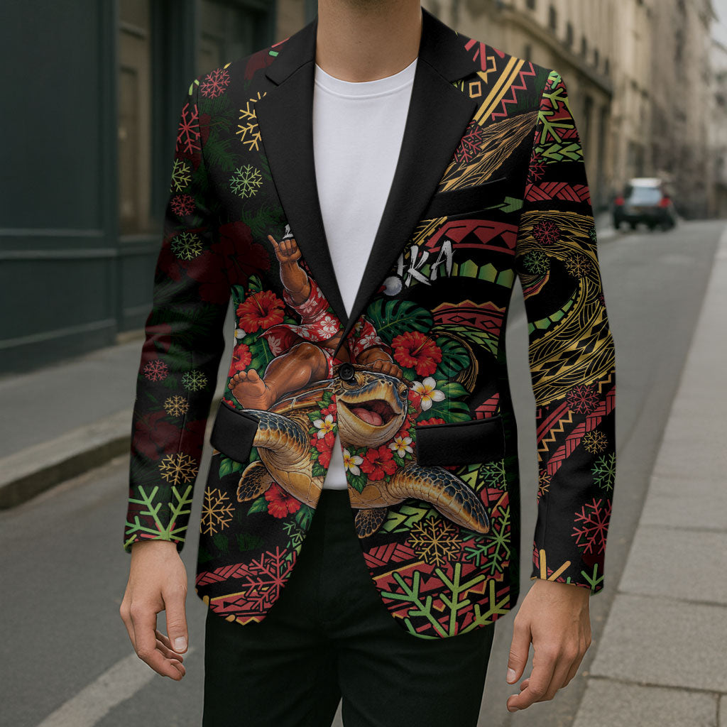 Hawaii Christmas Blazer Aloha Santa Riding Honu DT05 - Polynesian Pride