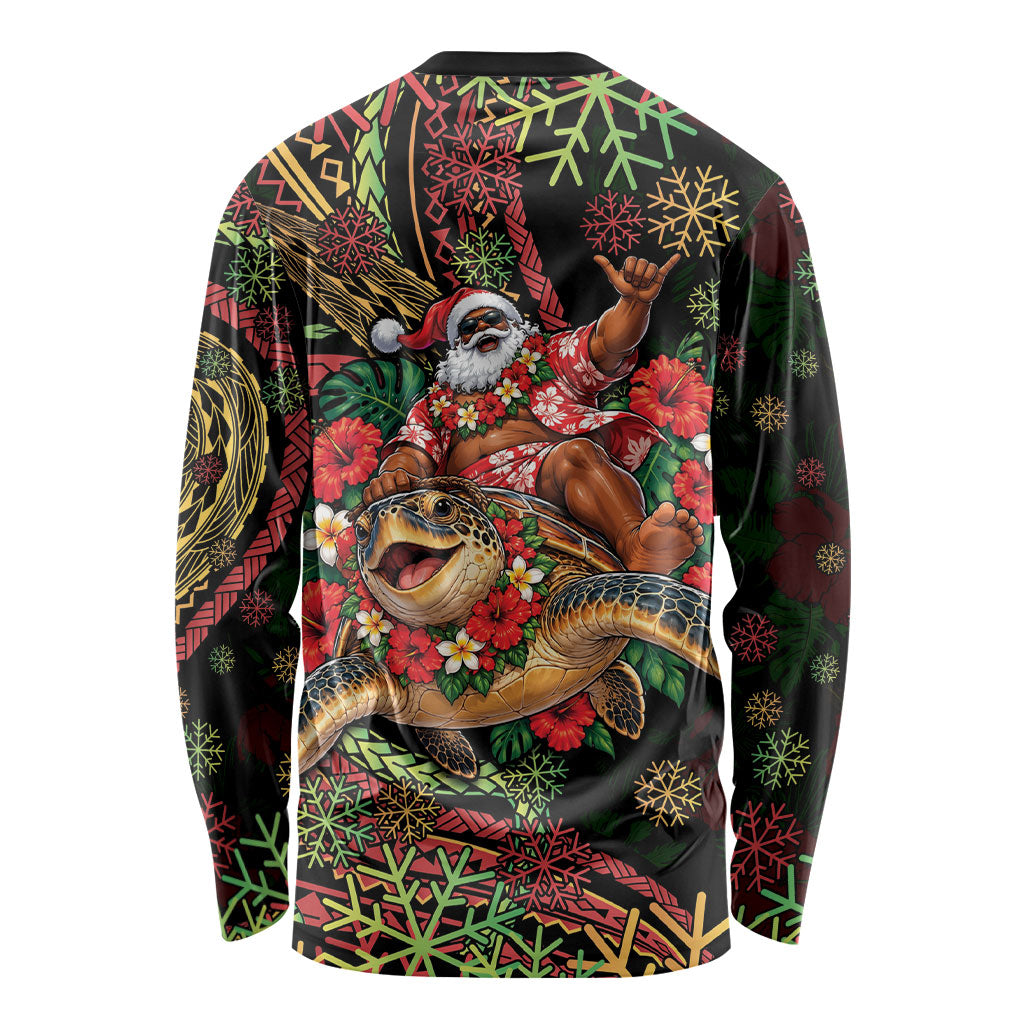 Hawaii Christmas Long Sleeve Shirt Aloha Santa Riding Honu DT05 - Polynesian Pride