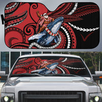 Tonga Christmas Auto Sun Shade Santa Riding Humpback Whale DT05 Red - Polynesian Pride