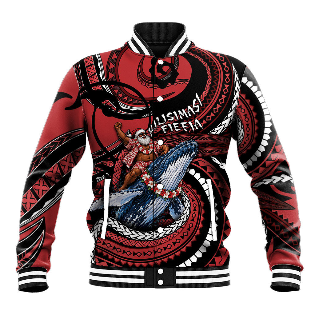 Tonga Christmas Baseball Jacket Santa Riding Humpback Whale DT05 Unisex Red - Polynesian Pride
