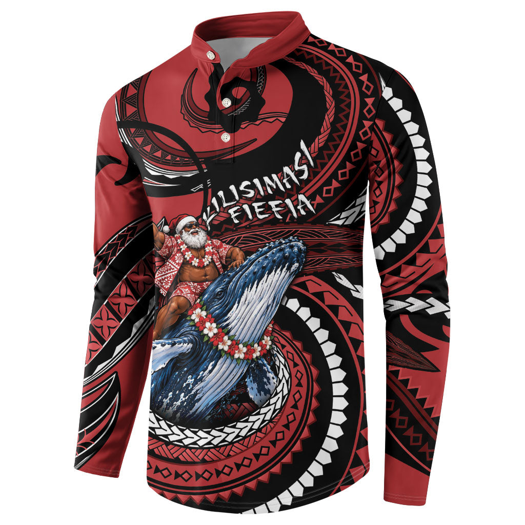 Tonga Christmas Button Sweatshirt Santa Riding Humpback Whale DT05 - Polynesian Pride