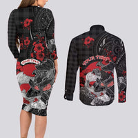 Personalised Hawaiian And Japanese Couples Matching Long Sleeve Bodycon Dress and Long Sleeve Button Shirt Aloha Koi Fish Palaka Patterns DT05 - Polynesian Pride