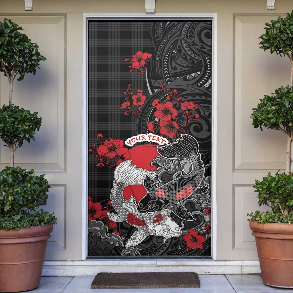 Personalised Hawaiian And Japanese Door Cover Aloha Koi Fish Palaka Patterns DT05 Black - Polynesian Pride