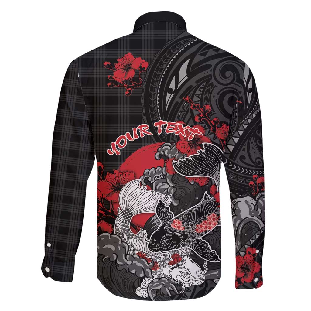 Personalised Hawaiian And Japanese Family Matching Long Sleeve Bodycon Dress and Hawaiian Shirt Aloha Koi Fish Palaka Patterns - Polynesian Pride