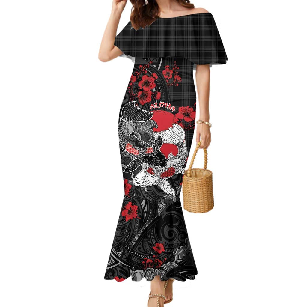 Personalised Hawaiian And Japanese Family Matching Mermaid Dress and Hawaiian Shirt Aloha Koi Fish Palaka Patterns - Polynesian Pride