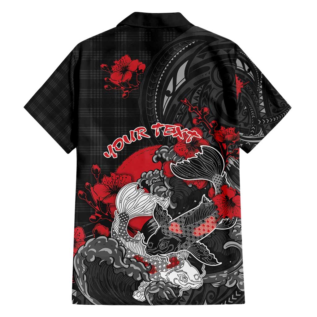 Personalised Hawaiian And Japanese Family Matching Off Shoulder Short Dress and Hawaiian Shirt Aloha Koi Fish Palaka Patterns - Polynesian Pride