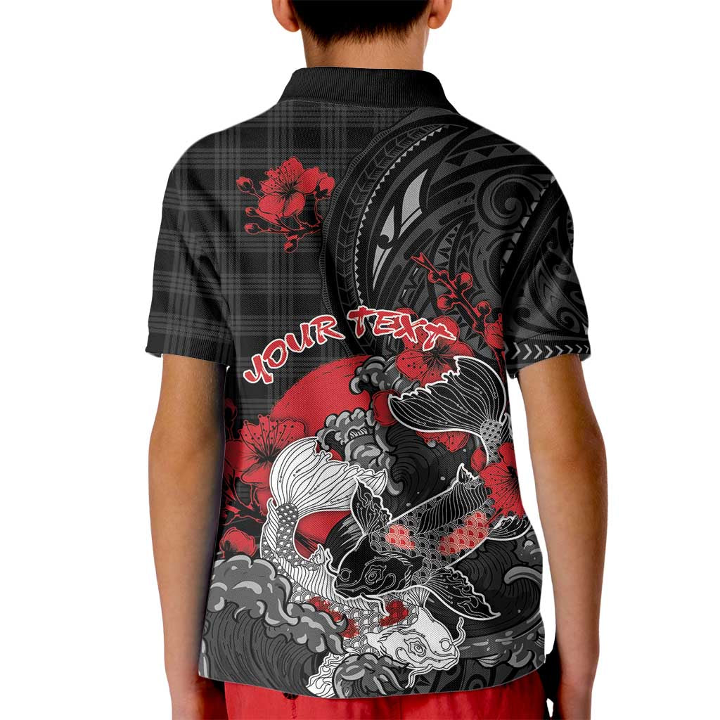 Personalised Hawaiian And Japanese Kid Polo Shirt Aloha Koi Fish Palaka Patterns DT05 - Polynesian Pride